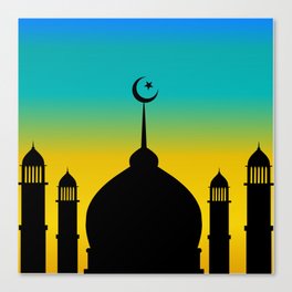 Mosque dome and minaret silhouette with moon during sunset - eid gifts Canvas Print