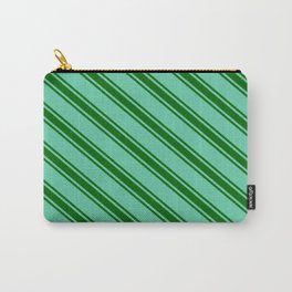 [ Thumbnail: Aquamarine & Dark Green Colored Stripes/Lines Pattern Carry-All Pouch ]