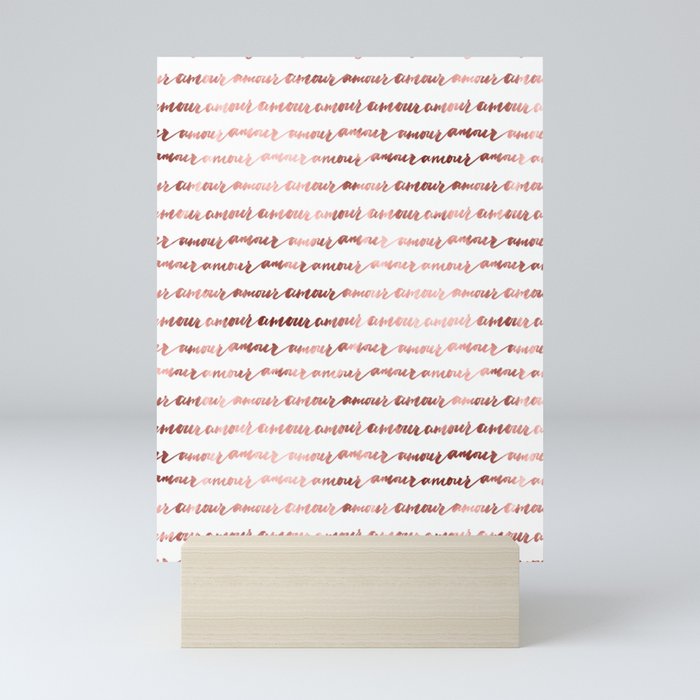 Amour French Love Script Rose Gold Typography Pattern 3 Mini Art Print By Naturemagick
