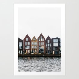 Iconic canal houses near Spaarne river in Haarlem in winter | Haarlem historical city, the Netherlands | Urban travel photography Art Print Art Print