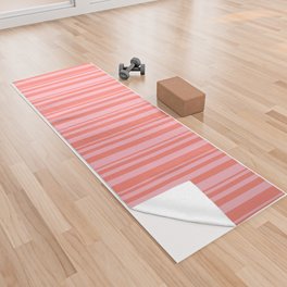 [ Thumbnail: Salmon and Light Pink Colored Lined Pattern Yoga Towel ]