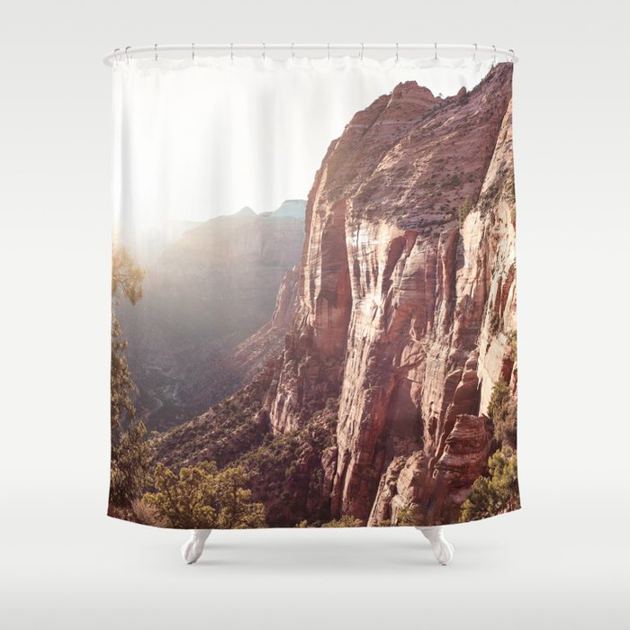 Sunset In Zion National Park Photo | Colors of Utah Landscape Nature Art Print | USA Digital Travel Photography Shower Curtain
