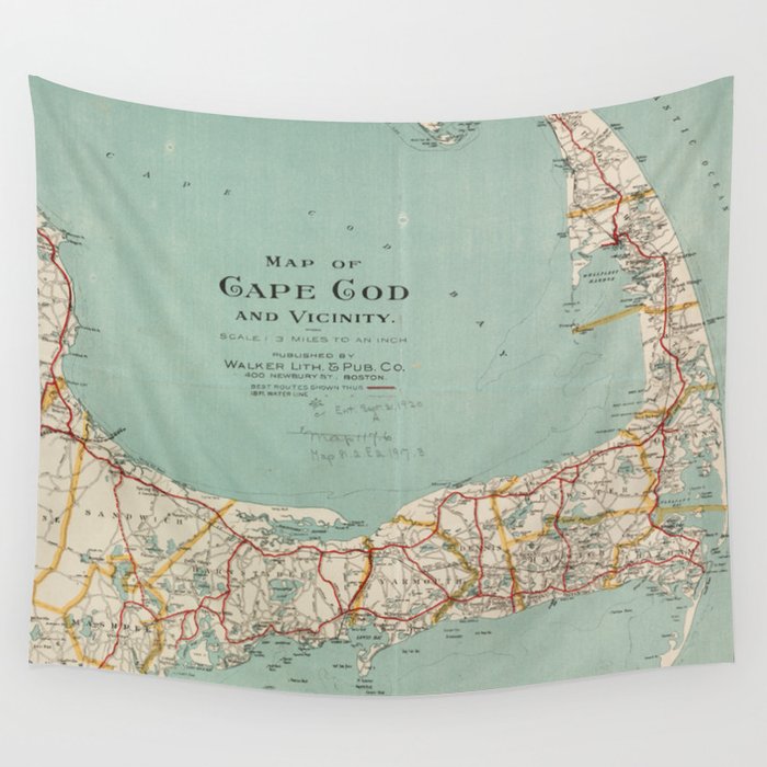 Vintage Map of Cape Cod (1917) Wall Tapestry by BravuraMedia  Society6