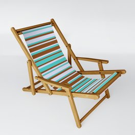 [ Thumbnail: Lavender, Turquoise, and Brown Colored Lines Pattern Sling Chair ]