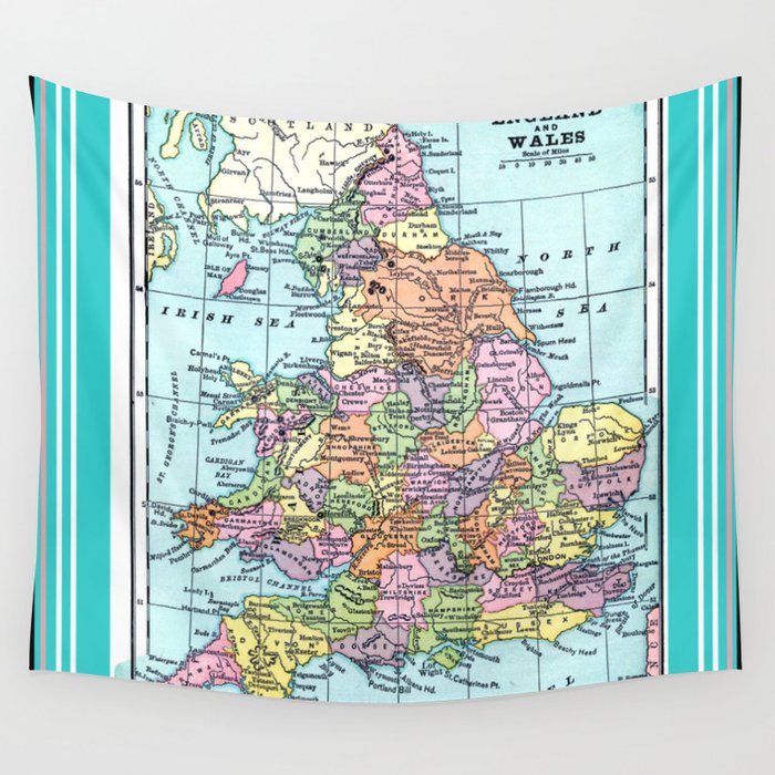 Vintage Map of England and Wales Wall Tapestry by London Days  Society6