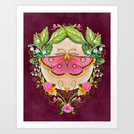 Moonlight Garden Moth -Magenta Background Art Print