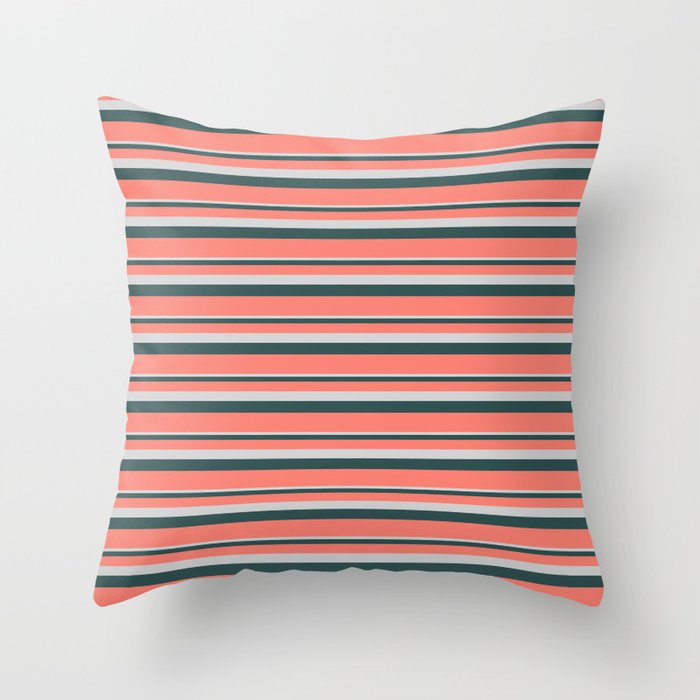 Light Grey, Dark Slate Gray & Salmon Colored Stripes/Lines Pattern Throw Pillow