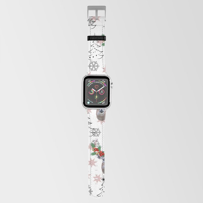 Merry Christmas Reindeer Flower Tree pattern Design Apple Watch Band