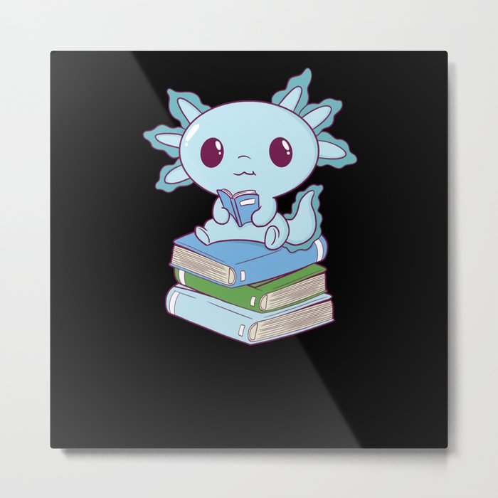 Axolotl Reads A Book Cute Axolotl Read Books Metal Print