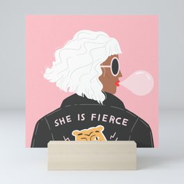 She is Fierce Pink Mini Art Print