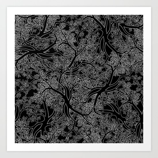 Tree Repeat Black Art Print