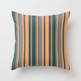 [ Thumbnail: Grey, Dark Slate Gray & Brown Colored Lined/Striped Pattern Throw Pillow ]