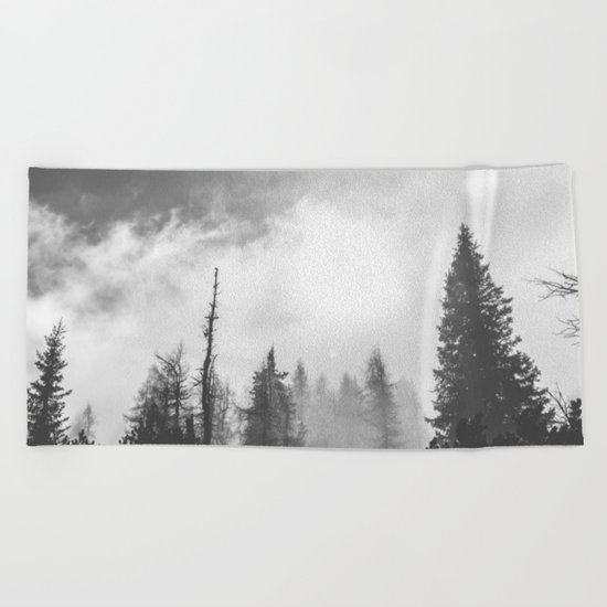Dark & Eerie Forest (Black & White) Beach Towel