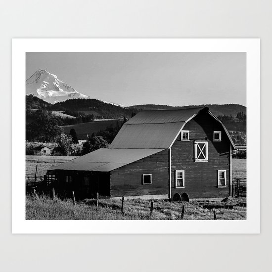 Barn in Hood River Valley, with Mount Hood Art Print