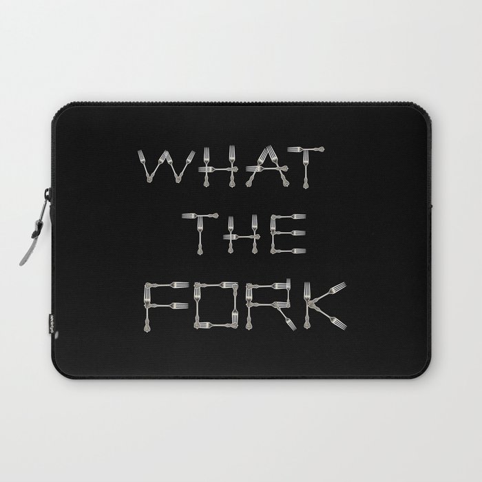 WHAT THE FORK design using fork images to create letters black background Laptop Sleeve