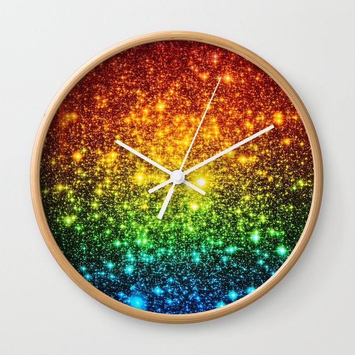 RainBoW Sparkle Stars Wall Clock by 2sweet4words Designs Society6