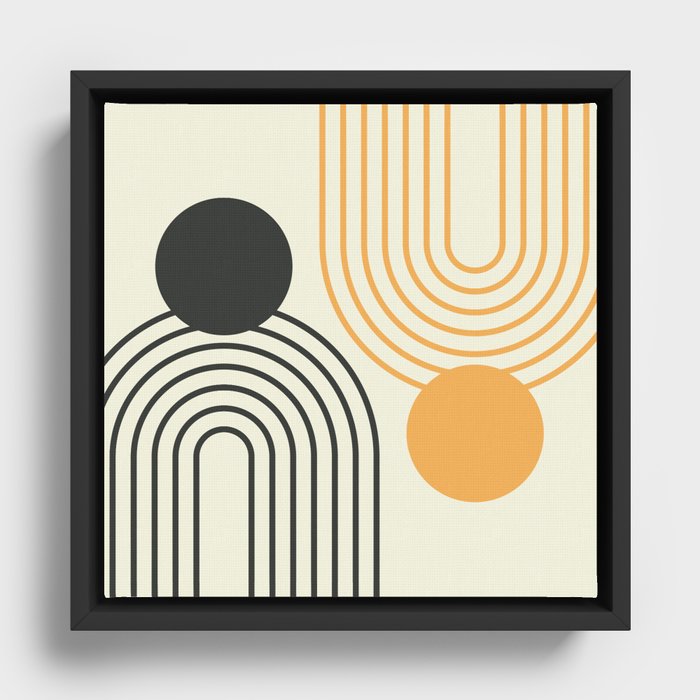 Mid Century Modern Geometric 190 in Black and Gold Framed Canvas