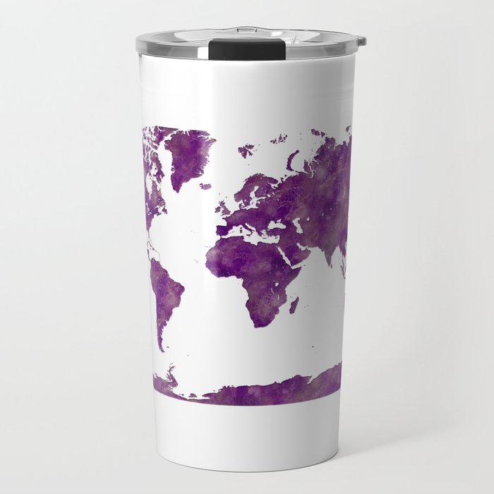 lilac watercolor world map Travel Mug