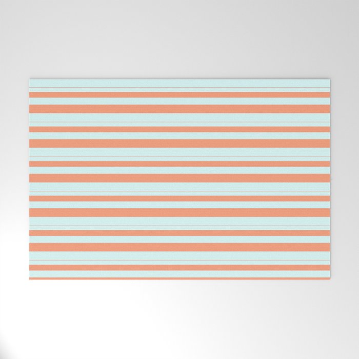 Light Salmon & Light Cyan Colored Stripes Pattern Welcome Mat