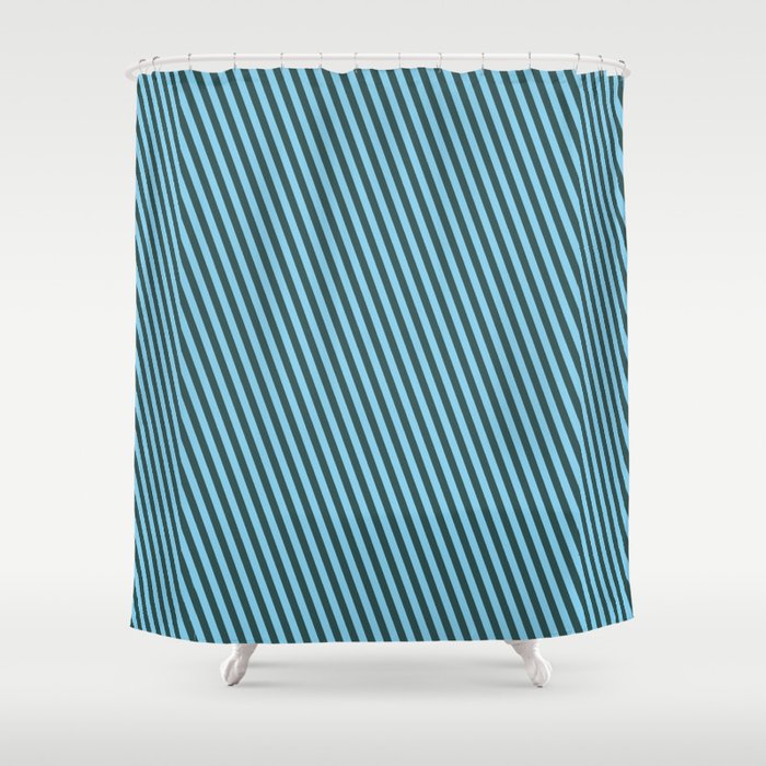 Sky Blue & Dark Slate Gray Colored Lines Pattern Shower Curtain