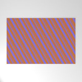 [ Thumbnail: Medium Slate Blue and Chocolate Colored Pattern of Stripes Welcome Mat ]
