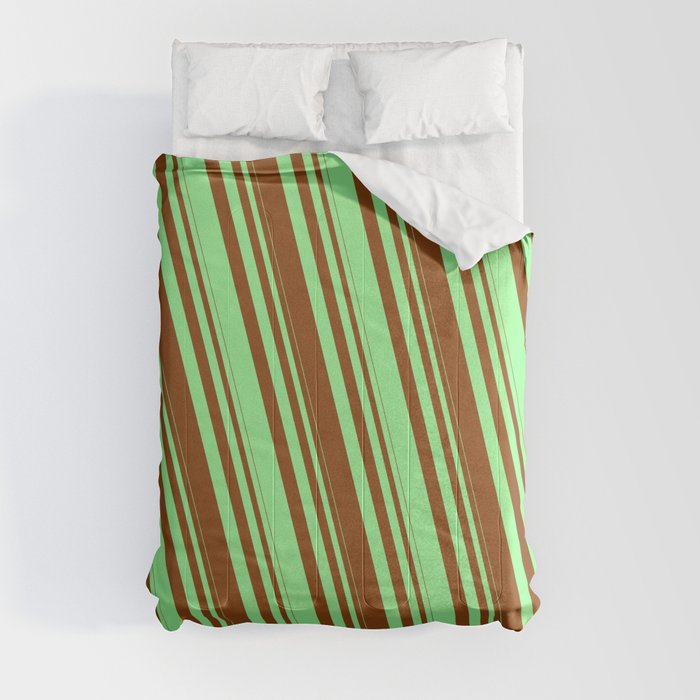 Brown and Green Colored Lined Pattern Comforter