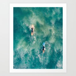 Galatic Surfers Art Print | Surfing, Drone Photography, Girls, Ocean, Abstract, Girl Surfers, Galactic, Waves, Surfers, Space 