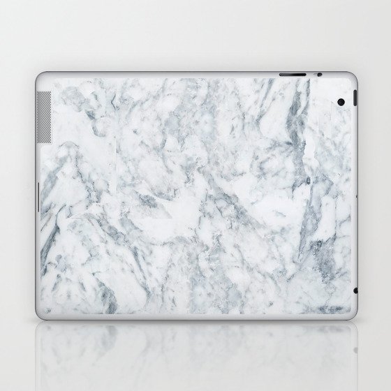 Vintage elegant navy blue white stylish marble Laptop & iPad Skin