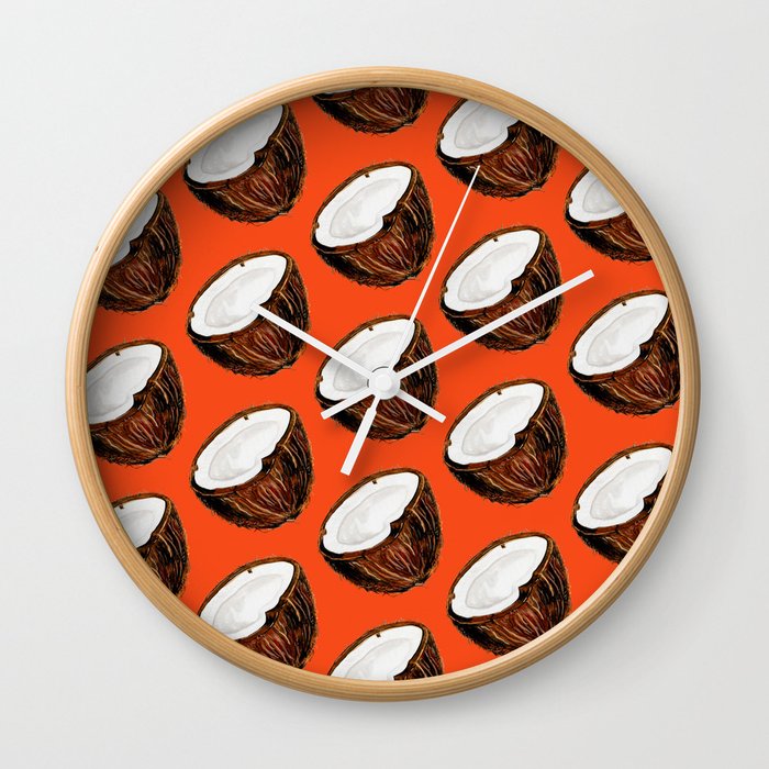 Coconut Pattern - Red Wall Clock
