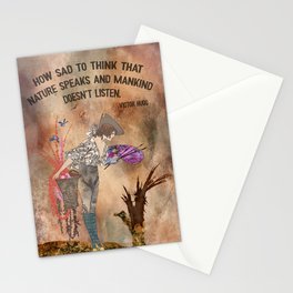Listen to Nature, Victor Hugo Quote, Typography, Environmentalist Art, Tree Love  Stationery Card