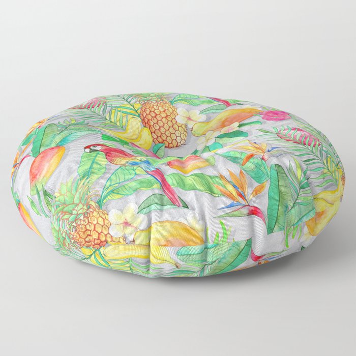 Tropical Paradise Fruit & Parrot Pattern Floor Pillow