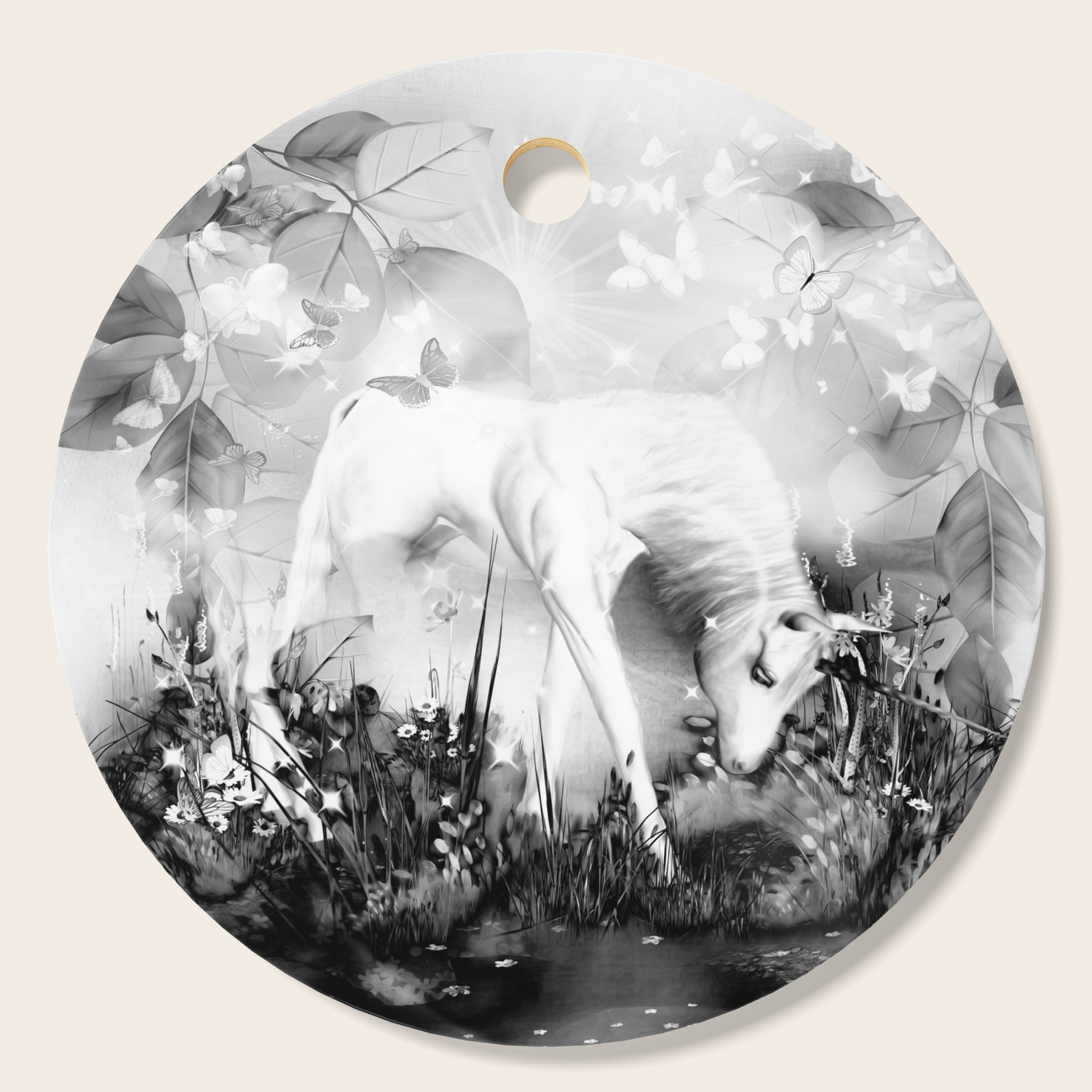 Einhorn Schwarz Weiss Cutting Board By Lessaksart