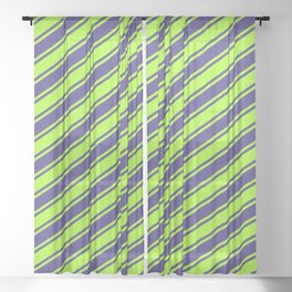 [ Thumbnail: Light Green & Dark Slate Blue Colored Lines Pattern Sheer Curtain ]
