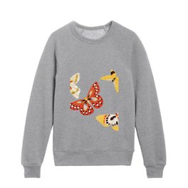 Vintage Japanese Painting Of Orange And Yellow Butterfly Kids Crewneck