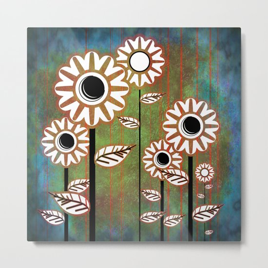 Retro flowers in brown and blue Metal Print
