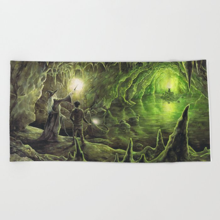 Harry and Dumbledore in the Horcrux Cave Beach Towel