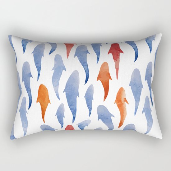 Watercolor Shark Pattern Rectangular Pillow