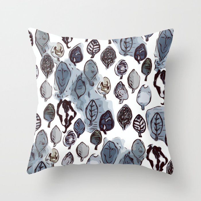 Wax Leaves-Gray Throw Pillow