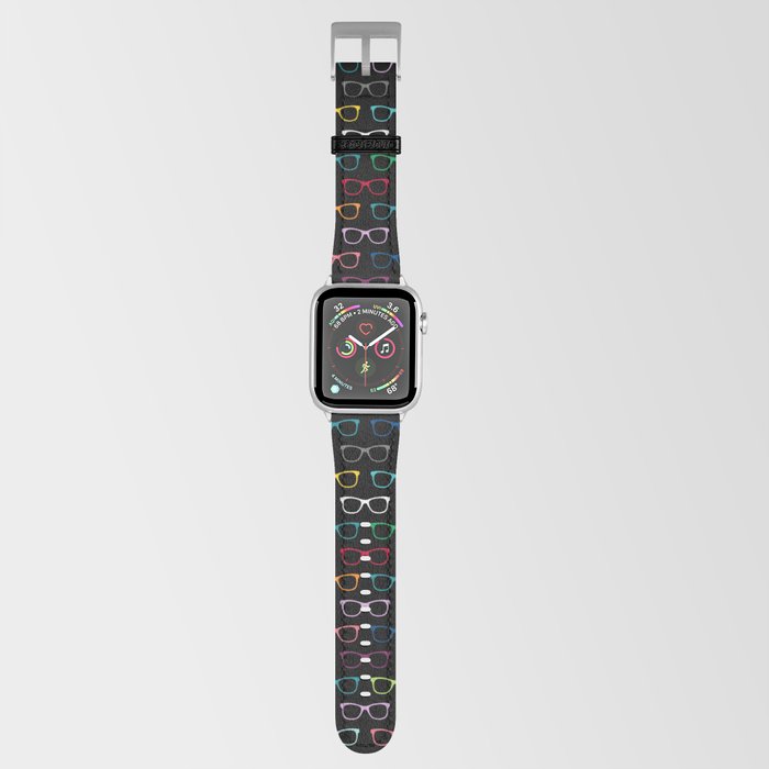 Colorful Hipster Glasses Pattern - Black Apple Watch Band