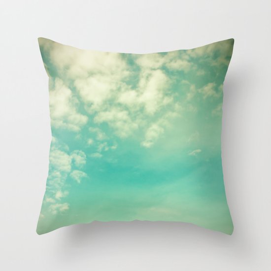 Retro Vintage Blue Turquoise Fall Sky and Clouds Throw Pillow