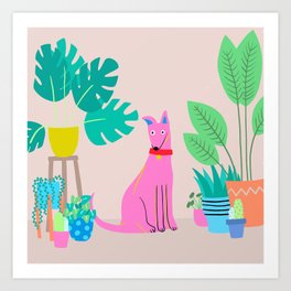 Dogs and Plants Art Print