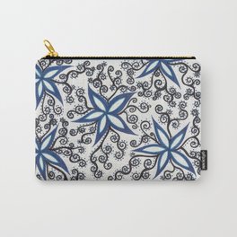 Blue Flowers with Swirly Border  Carry-All Pouch