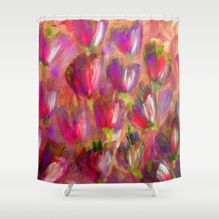 Abstract Flowers In Shades Of Red Pink And Purple Shower Curtain