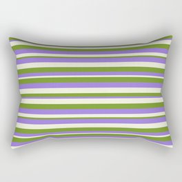 [ Thumbnail: Green, Purple, and Beige Colored Lines Pattern Rectangular Pillow ]