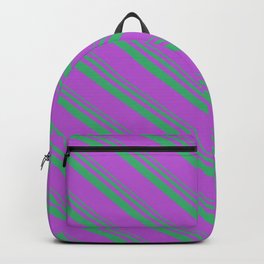 [ Thumbnail: Sea Green and Orchid Colored Lines Pattern Backpack ]