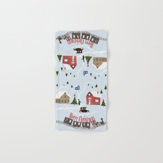 Retro vintage greeting art Merry Christmas Hand & Bath Towel
