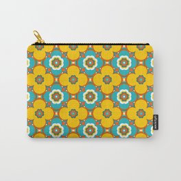 Large Retro Flowers Blue and Yellow 70s Psychedelic Pattern Carry-All Pouch