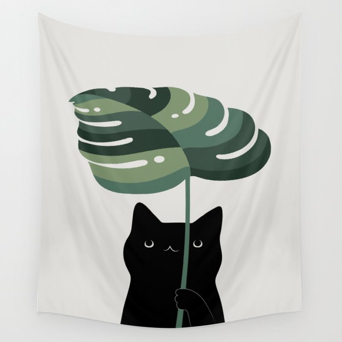 Cat and Plant 16 Wall Tapestry