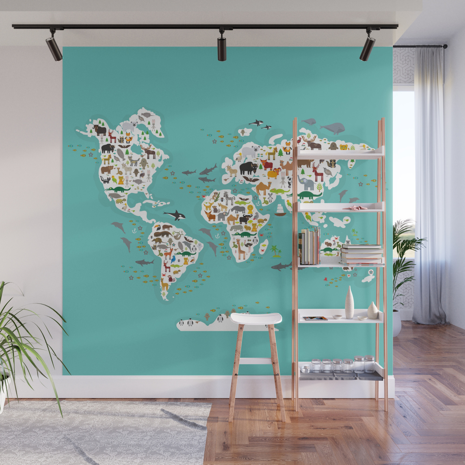 Cartoon animal world map for children and kids, Animals from all over the  world back to school Wall Mural by ekaterinap