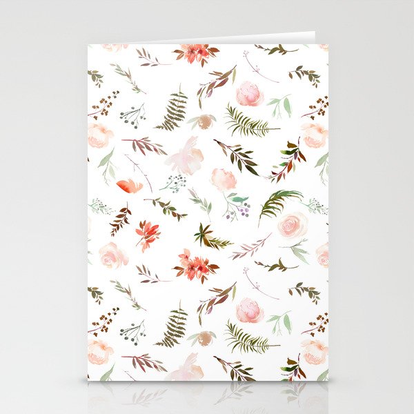 Coral pink green watercolor hand painted floral Stationery Cards